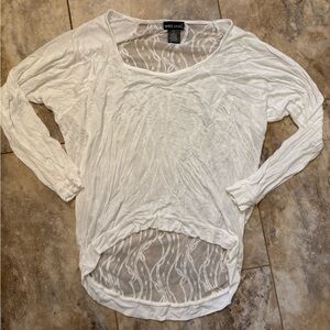 Wet Seal White Asymmetrical Long Sleeve Top With Lace See Through Back Womens XS